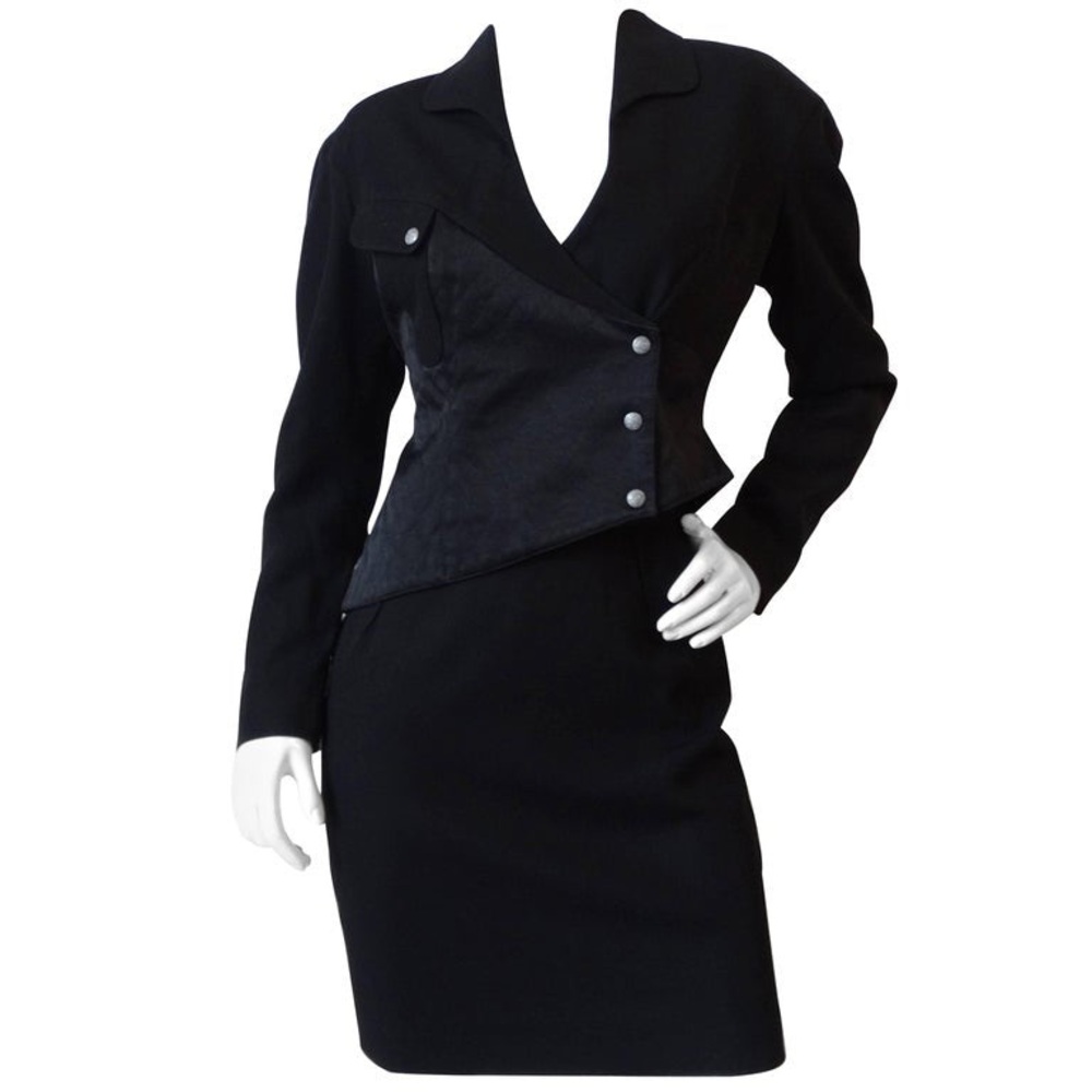 TAHARI ASL PETITE Asymmetrical Skirt Suit-Sz-16P- Black-RARE FIND!